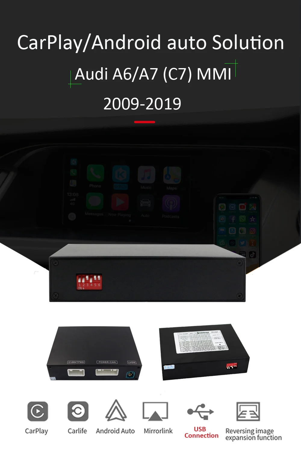 Carlinkit проводной Apple CarPlay декодер для Audi A6 A7(C7) 3g/3g+ MMI muItimedia интерфейс CarPlay и Android авто комплект модернизации