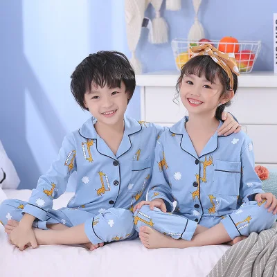 Осенне зимние детские пижамы с отложным воротником и длинными рукавами