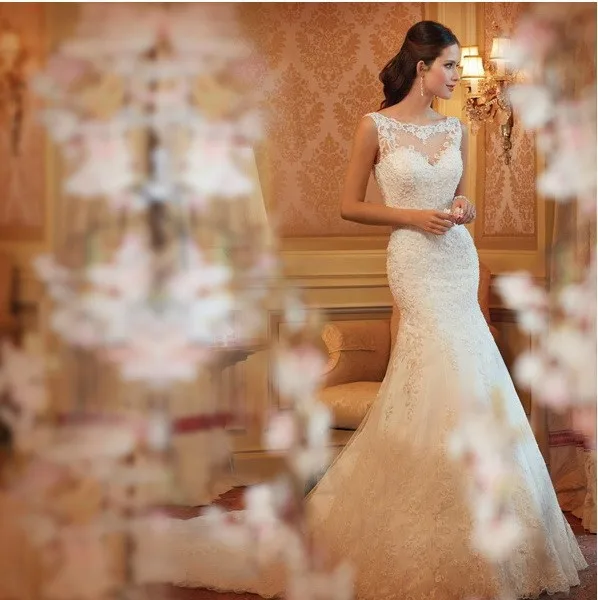 

Lace Mermaid Wedding Dress Racerback Short Trailing Wedding dress 2019 Bridal Wedding Gown Vestido De Novia