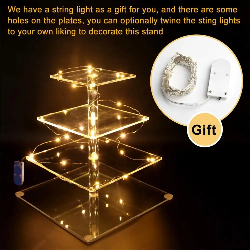 4 Tiers LED Light Cake Stand Acrylic Display Transparent Tray Cupcake Holder Wedding Birthday Rack Decor Tools | Дом и сад