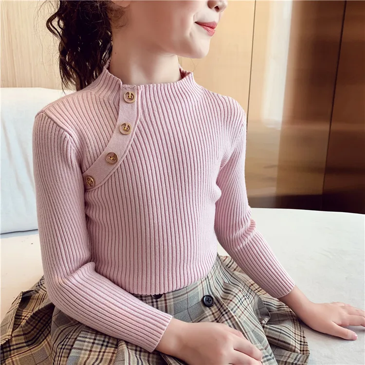 2021 Fashion Spring Girls Sweaters Knit Pullover Tops Turtlrneck Girls Sweater 2-14 Years Children Clothing Warm Kids Sweaters
