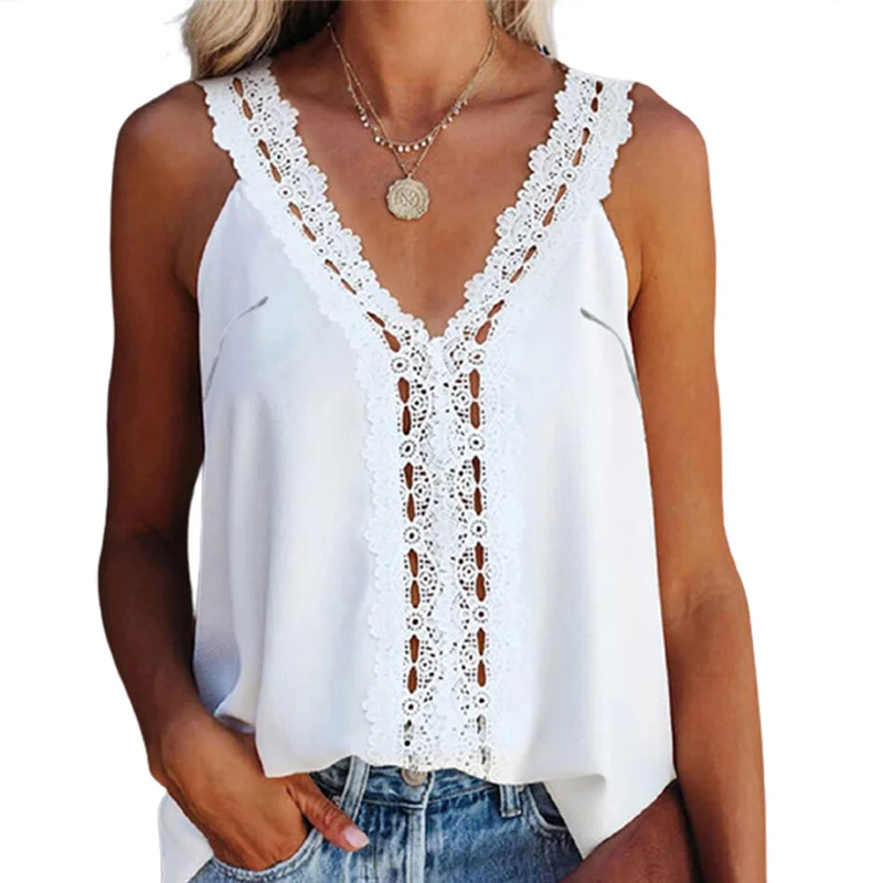 Кружевное платье с v образным вырезом из кусков Женский Слинг Топ Тэнк для лета на