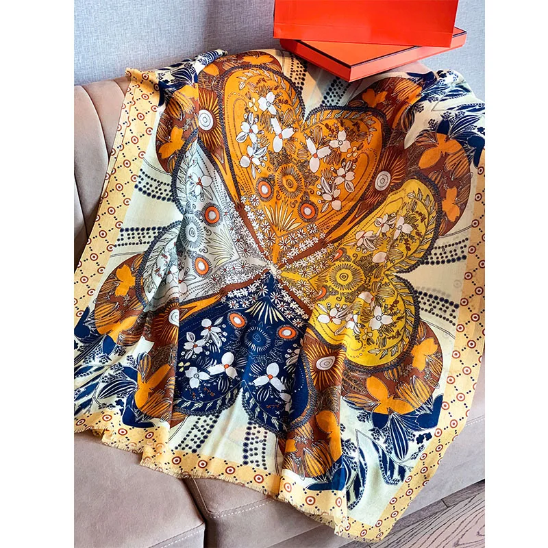 Шарф Floral Print из 100% кашемира, длинный, женский, зимний, элегантный, теплый, пашмина, шаль, 200*100 см.