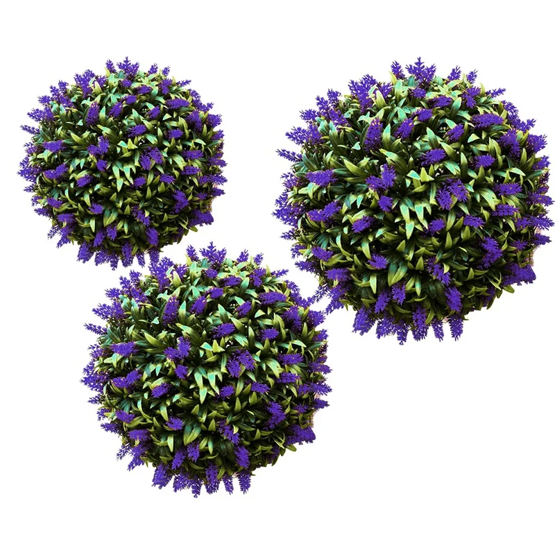 

3PCS Artificial Lavender Flower Hanging Basket Plant Purple Topiary Ball Garden Decor 20cm/25cm/30cm