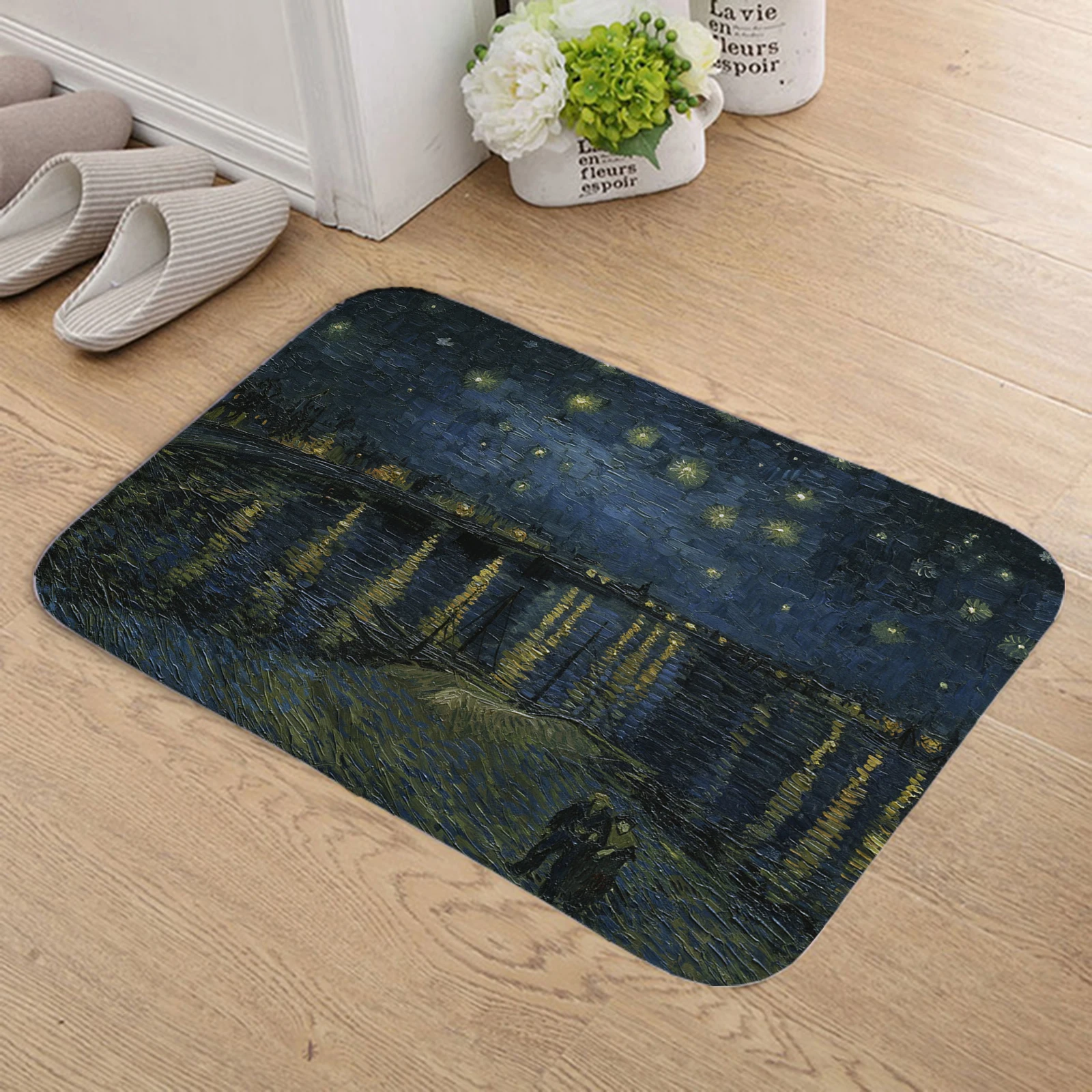 Коралловый бархатный коврик с рисунком Ван Гога в стиле ретро | Дом и сад