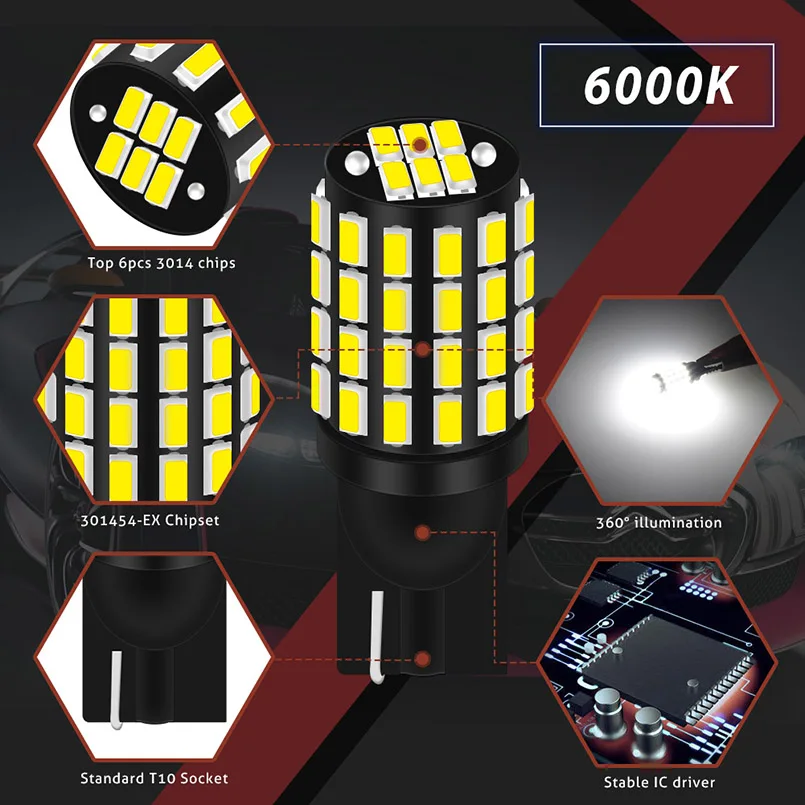 2x светодиодный T10 W5W Canbus лампы 168 194 3014 SMD Клин Парковка светильник номерного знака