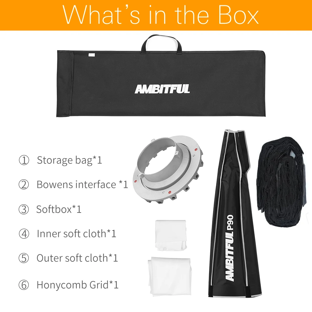 Портативный параболический софтбокс AMBITFUL P120 120 см 16 стержней с сотовой сеткой