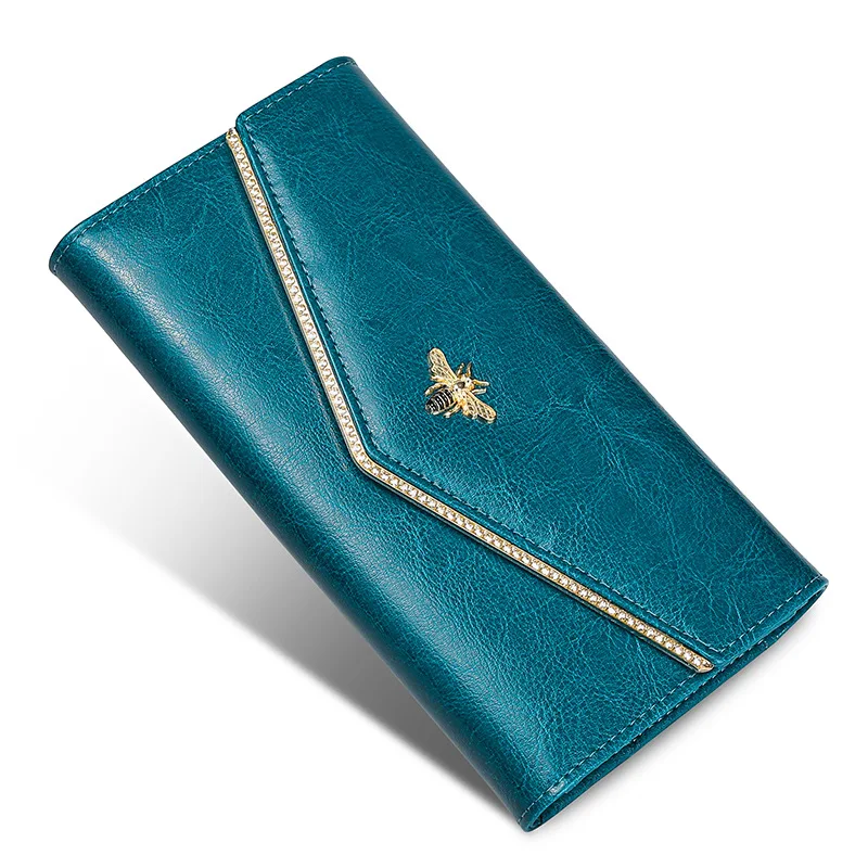 

Genuine Leather Women Walelt RFID Blocking Anti-Theft Cowhide Wallets Luxury Female Coin Purses Card Holder Clutch Money Bags