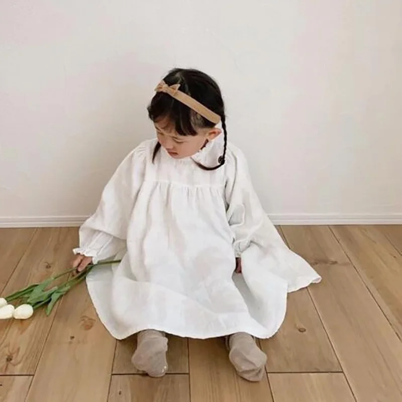 Новинка 2024 однотонное повседневное длинное платье для маленьких девочек