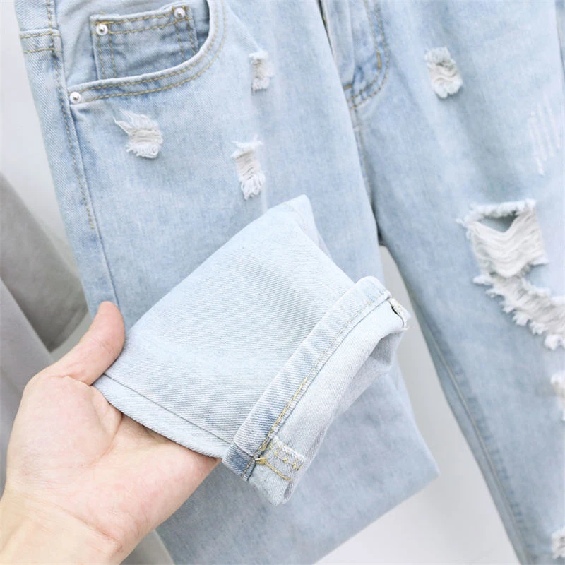 

5XL Ripped Jeans For Women Casual Denim Harem Pants Vintage High Waisted Jeans Femme Loose Streetwear Plus Size Mom Jeans K595