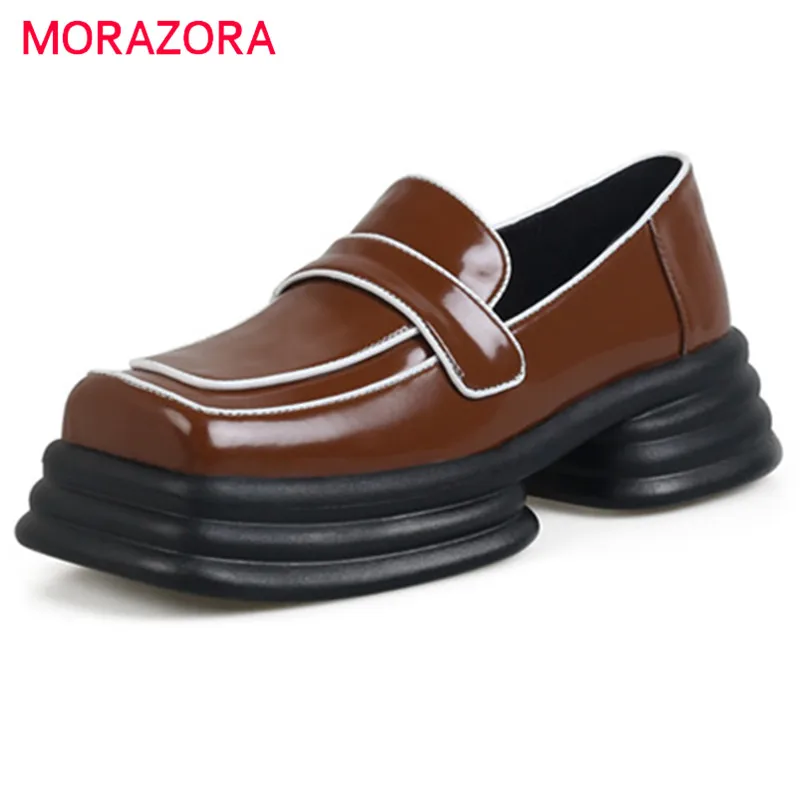 

MORAZORA 2022 New Arrive Flat Platform Shoes Women Genuine Leather Shoes Mixed Colors Slip On Fashion Punk Shoes Woman Black