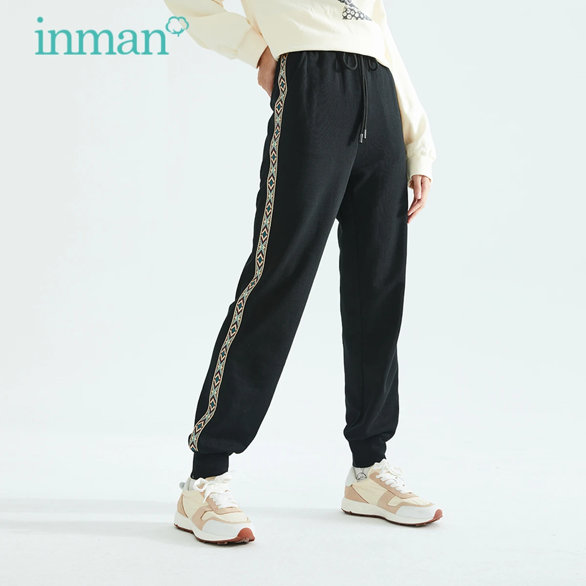 

INMAN Autumn Winter Causal Jogger Pants Women Girl Chinese Lucky Pattern Gril Sport Style Eleastic Wasit Trousers