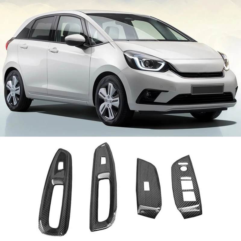 

Car ABS Carbon Fiber Door Armrest Panel Cover Window Glass Lift Switch Button Trims for Honda Fit 2020