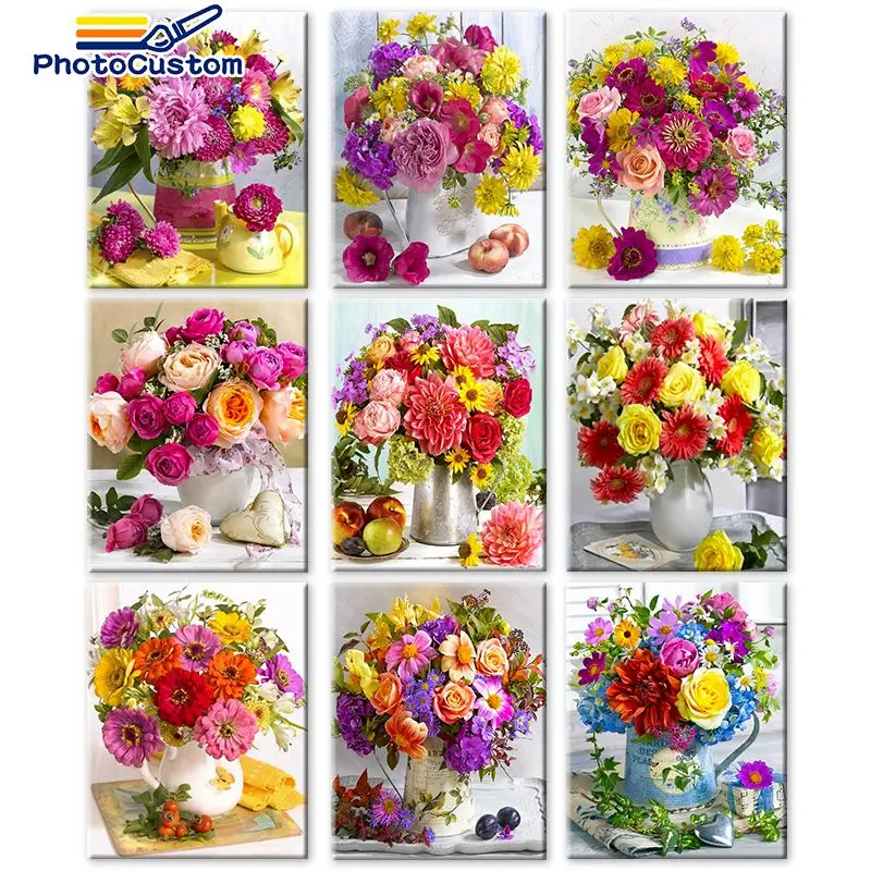 

PhotoCustom Frameless Painting By Numbers Flowers Picture Oil Paint by numbers On Canvas Home Decor Diy Gift