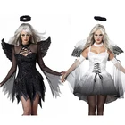 Леди опавших черного ангела костюм ужас Ворон Halo наряд с крыльями Косплэй; Костюм на карнавал или Хэллоуин вечерние платья