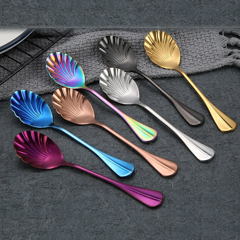 

Stainless Steel Spoon Fork Creative Rose Shape Handle Coffee Tea Dessert Sundae Spoon Stirring Rod Tableware Kitchen Supplies