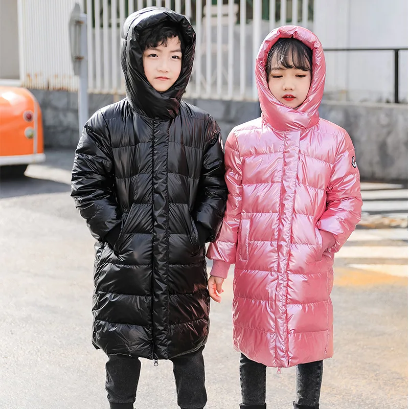 

Hooded Warm Long Children Girls Outerwear 3-12 Years Kids Teenage Coat Baby Parkas 2020 Winter Shiny Down Jacket For Boys