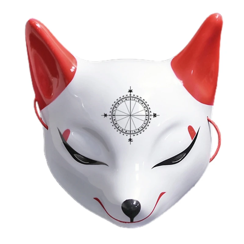 

652F Japanese Hand Painted Foxfairy Mask Half Face Cosplay Costumes Unisex Props Animal Party Masquerade Halloween Accessory