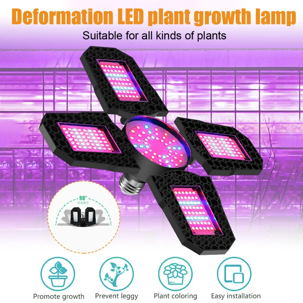 

LED Grow Light E27 Red Blue Spectrum Growth Bulb 100/120/150W Indoor 90 Degrees Deformable Growing Light for Plants
