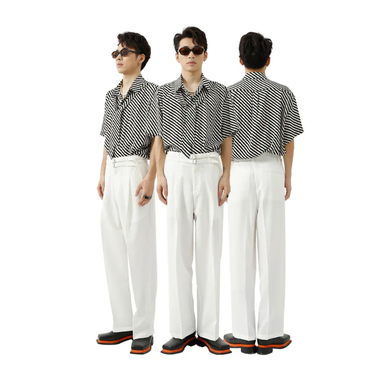 

Autumn New Korean Fashion Belt Loose Wide-legged Solid Color Straight Casual Suit Pants Men Streetwear Trousers Male Blazer Pant