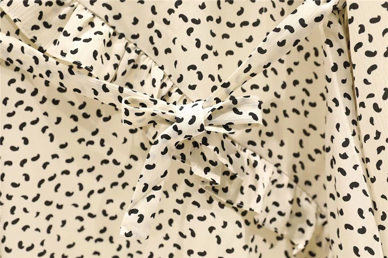 

Elegant Women Dot V-Neck Dress 2021 Fashion Ladies Cascading Ruffles Dress Streetwear Female Chic Chiffon Sashes Dresses