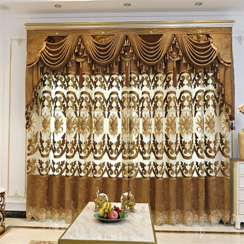 brown curtain Синий/коричневый шенилл жаккард Европейский роскошный классический вышивка занавес гостиной спальня кабинет вилла декоративный изысканный - Цвет: brown curtain