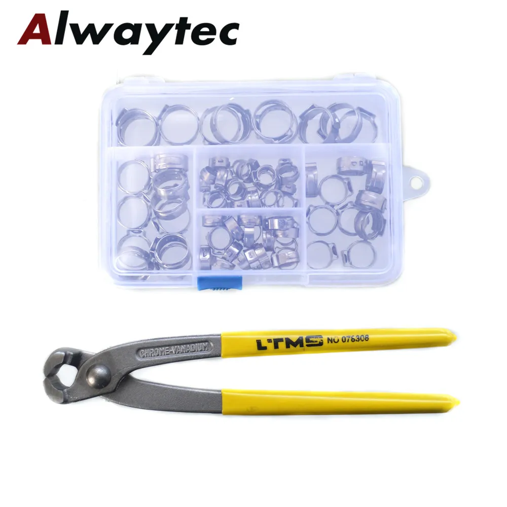 

70 шт., набор бесступенчатых хомутов для шлангов с одним ухом из нержавеющей стали 304, 5,8-18,5 мм, плоскогубцы для хомутов, набор в ассортименте