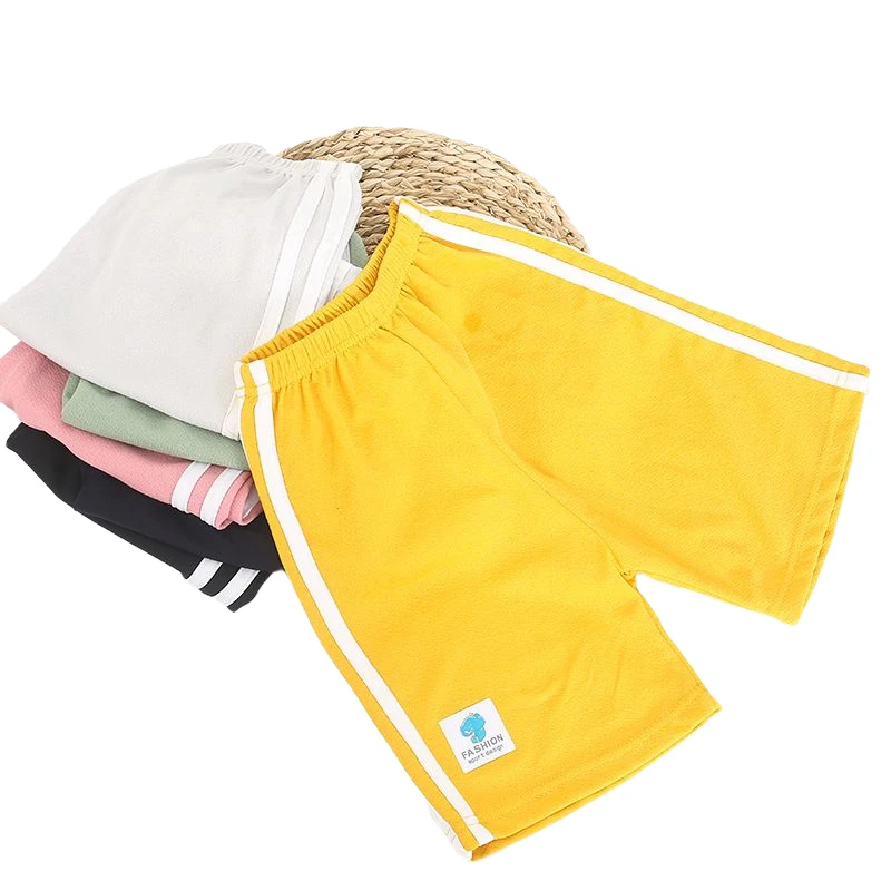 

Summer Children's Shorts Solid Side Striped Sports Knee Length Kids Shorts For Boys Girls Elastic Waist Loose Pants Unisex Short
