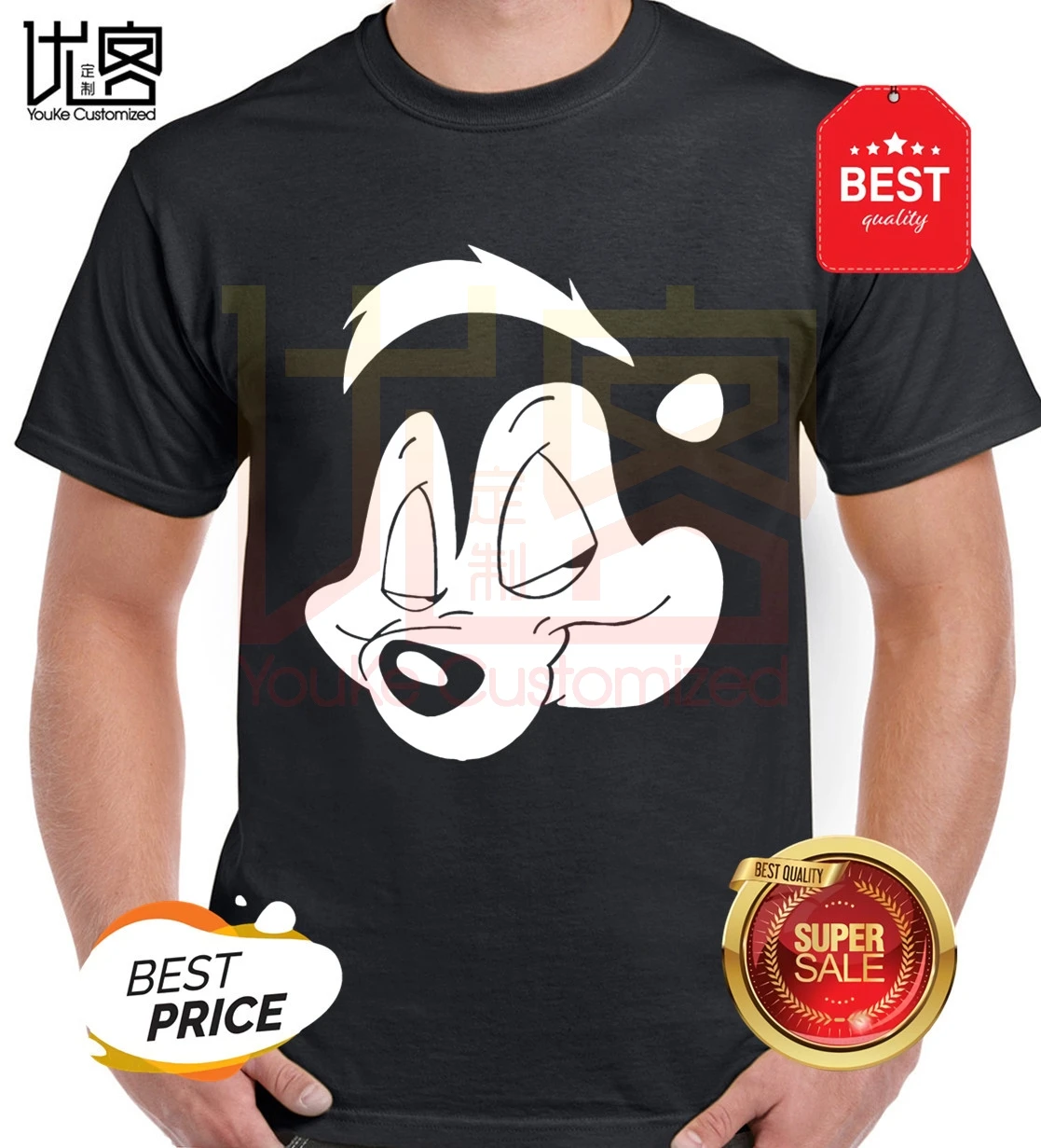 Мужская футболка с мультяшным принтом Pepe Le Pew Новинка лета 2020 Стильная мужская из