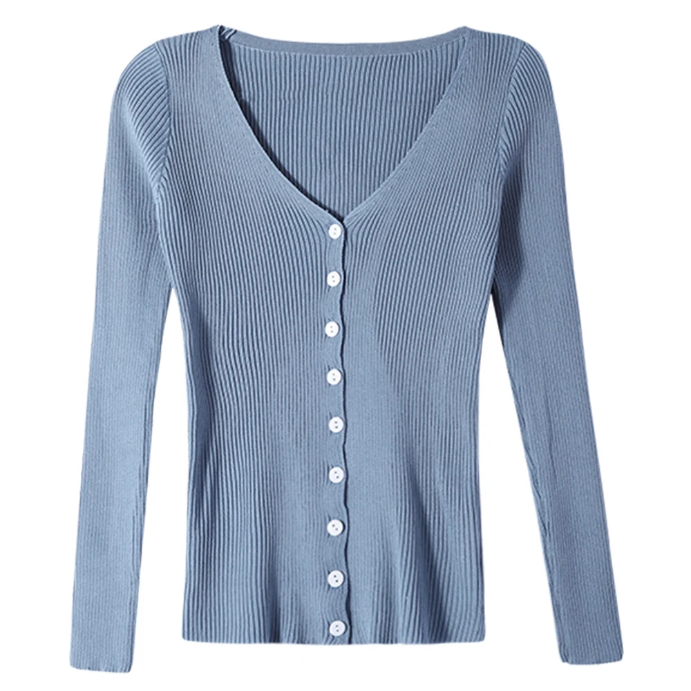 ZAFUL V Neck Ribbed Slim Single Breasted Cardigan 2019 Autumn Warm Button Front Skinny Female Tops Solid Women Stretchy Sweaters |