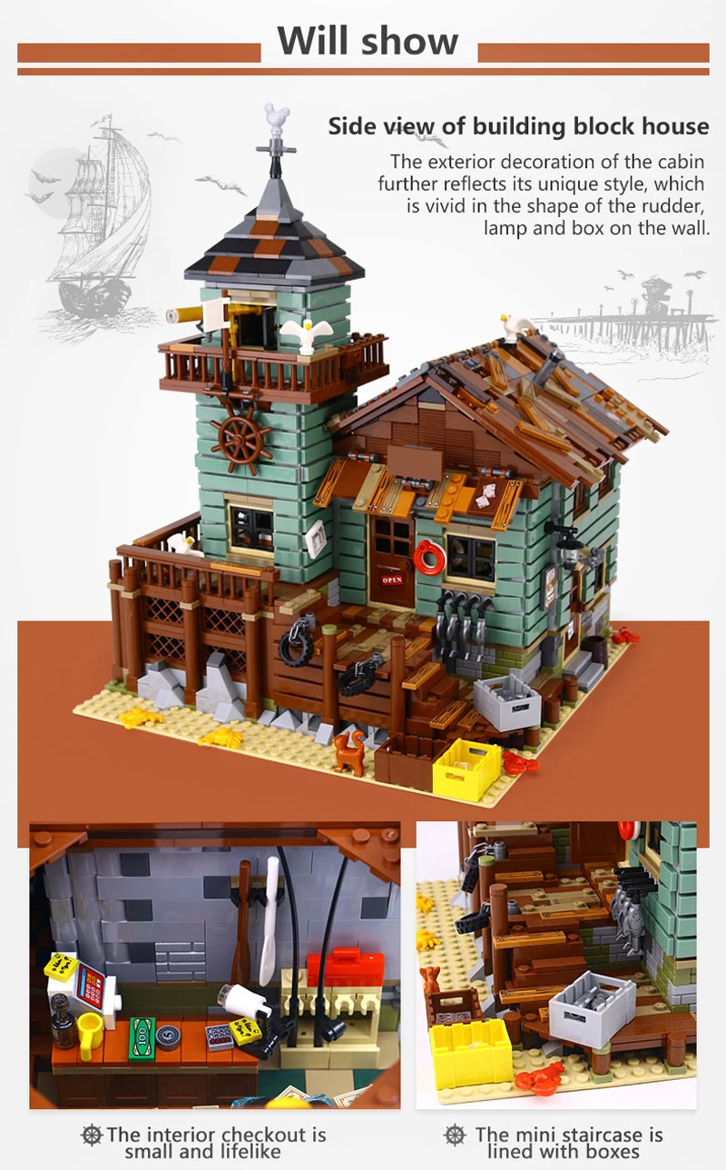 Новый SY MOC серия 16050 старый Рыболовный набор магазина совместим с Legoingly дом для