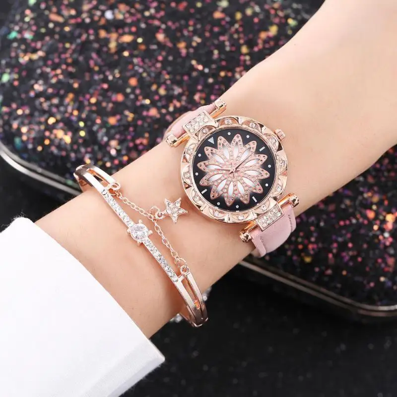 Новые Модные Простые Женские часы со звездным сияющим циферблатом женские