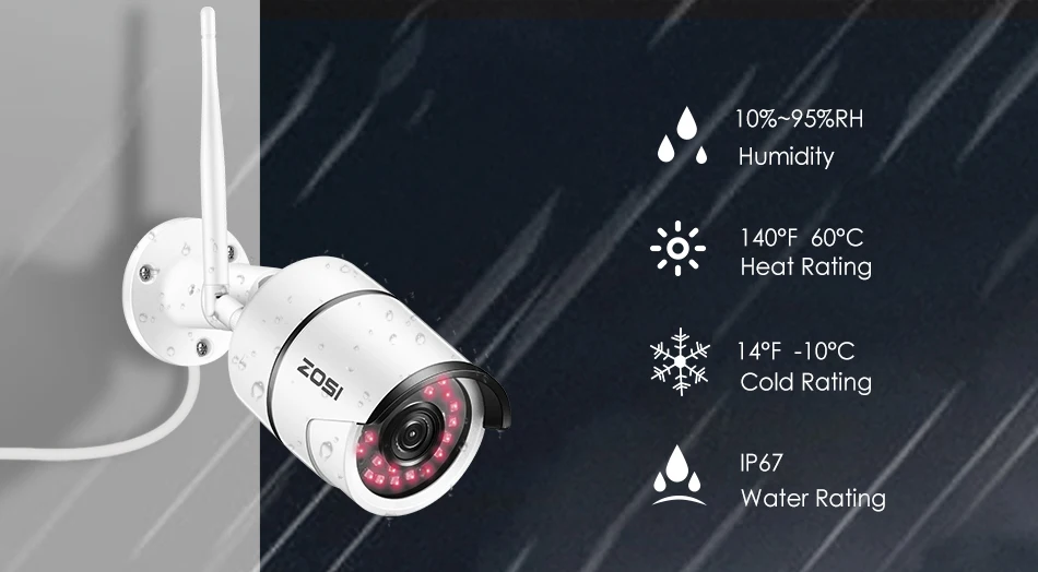 ZOSI Беспроводная ip-камера безопасности, 1080p Full HD уличная Водонепроницаемая WiFi IP камера наблюдения, камера обнаружения движения, сигнализация