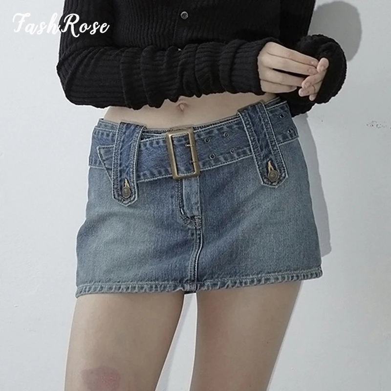 

Женская джинсовая мини-юбка на молнии, с низкой посадкой