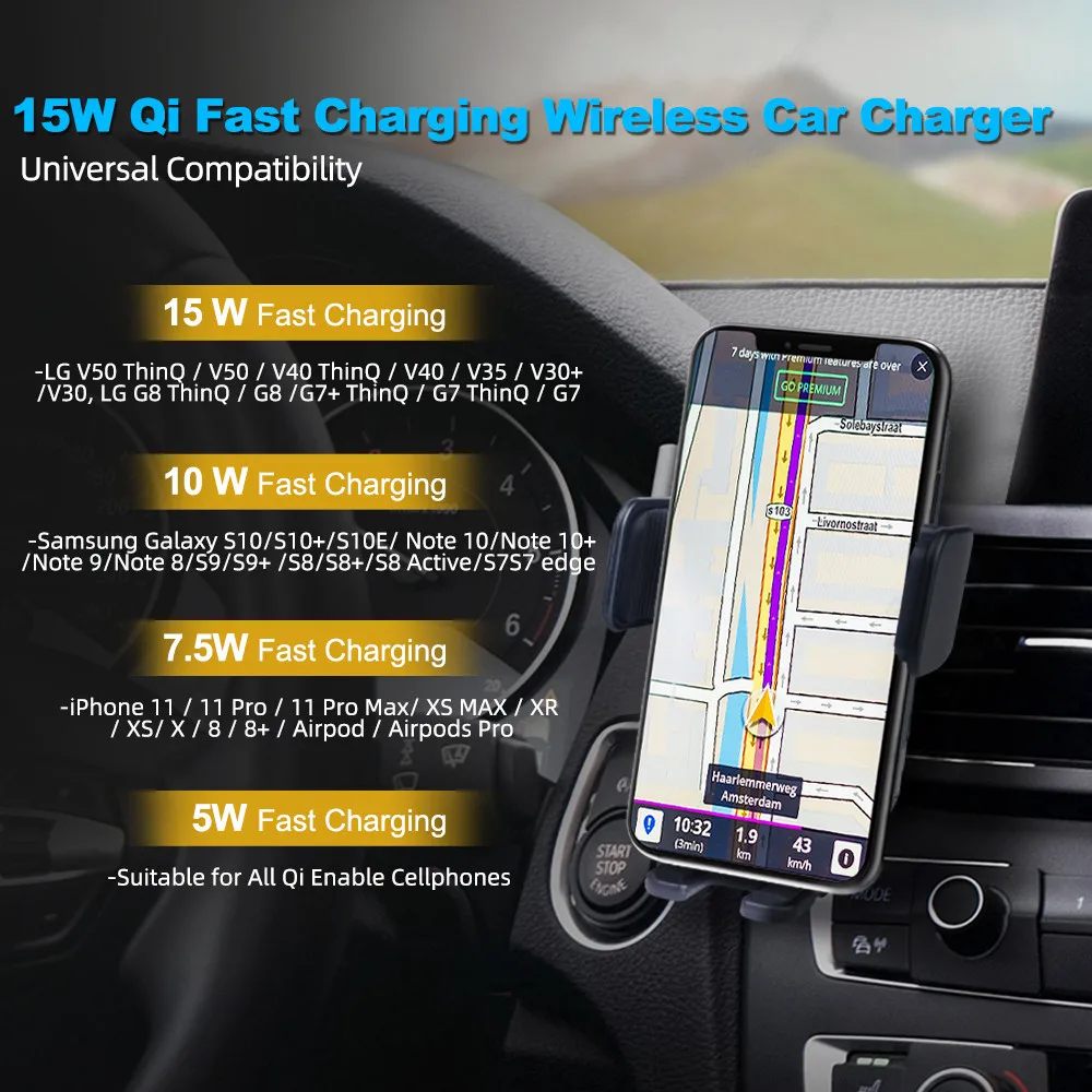 Автомобильный держатель для телефона Qi 15 Вт беспроводное зарядное устройство