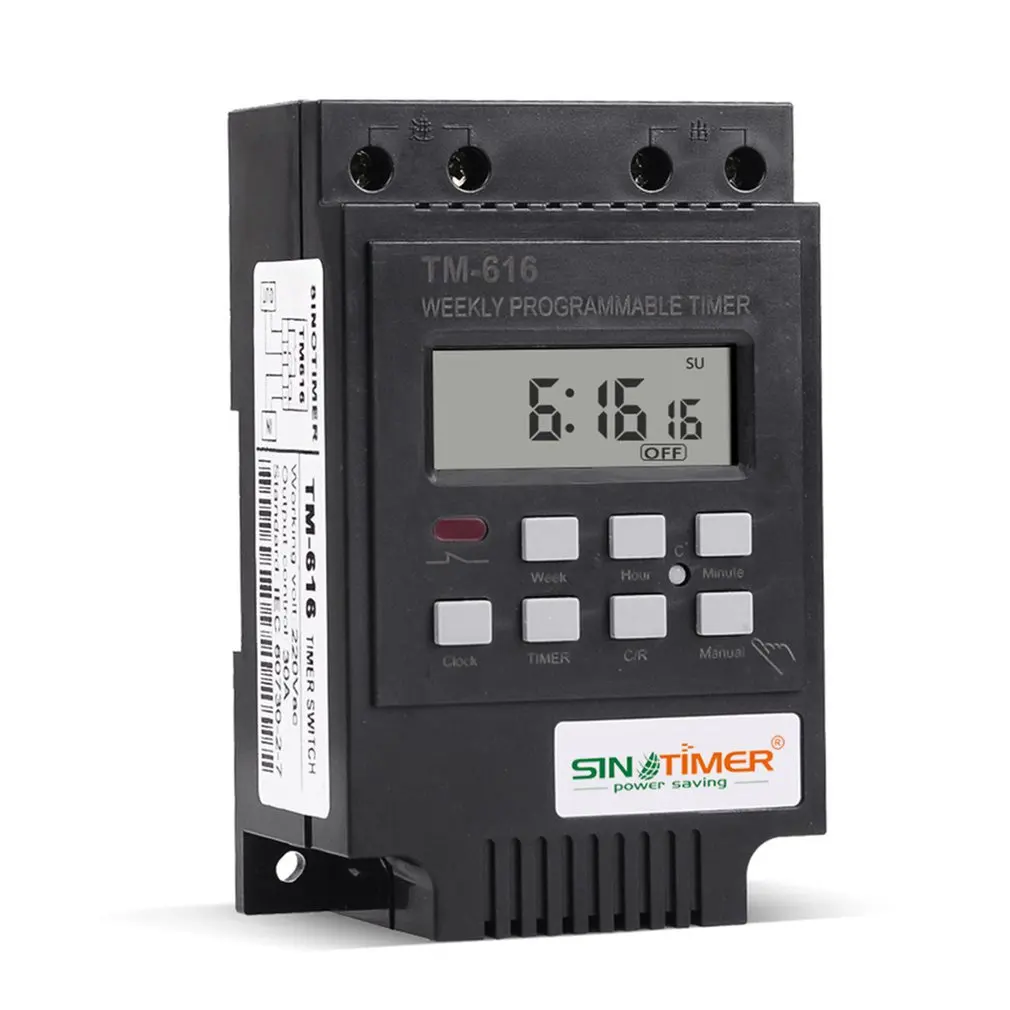 

SINOTIMER TM616 Sinotimer Digital Time Switch Weekly Programmable 30amp Relay Control Timer 220v Din Rail Mount