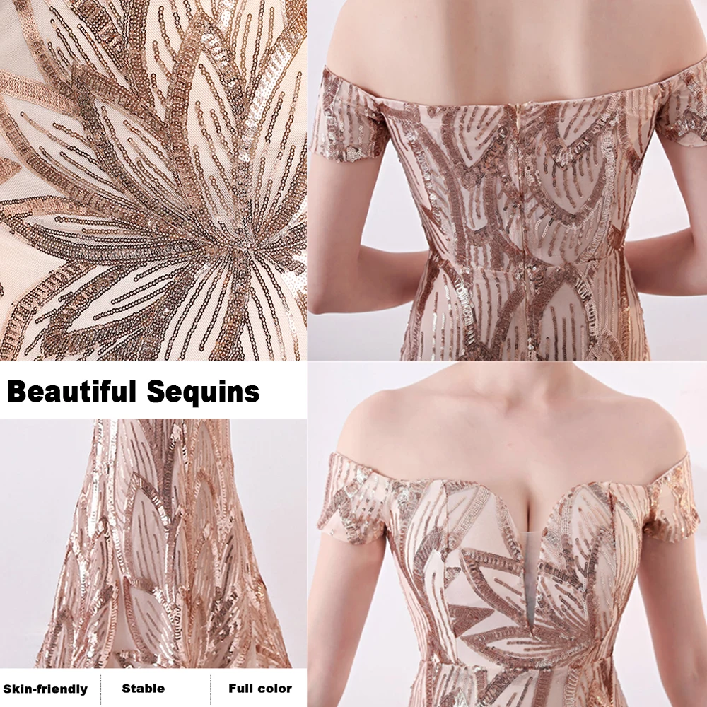 Туфли украшенные пайетками с открытыми плечами длинное вечернее вечерние