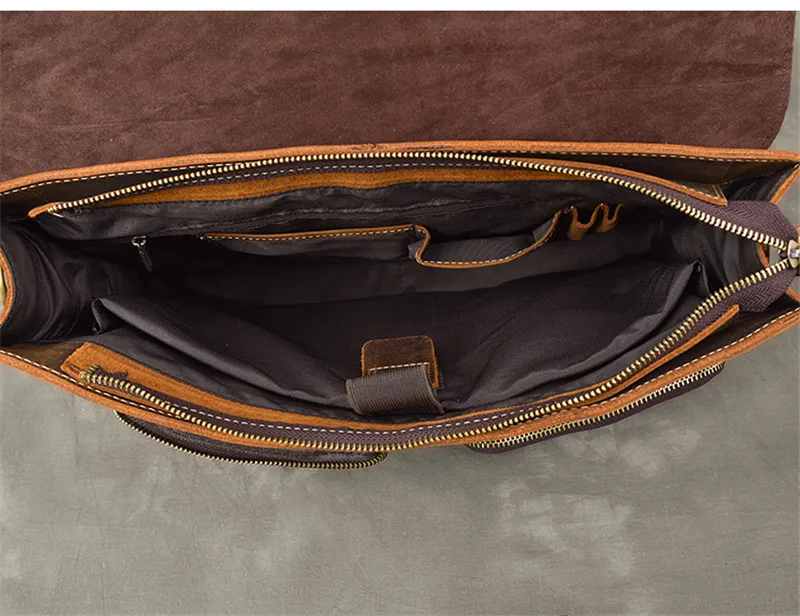 High quality natural crazy horse cowhide men briefcase brown handbag retro genuine leather lawyer laptop shoulder messenger bag