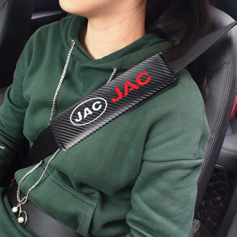 VEHICAR 2PCS Car Seat Belt Cover Safety Pad Carbon Fiber For JAC Logo Knitting Protector Shoulder Accessories | Автомобили и
