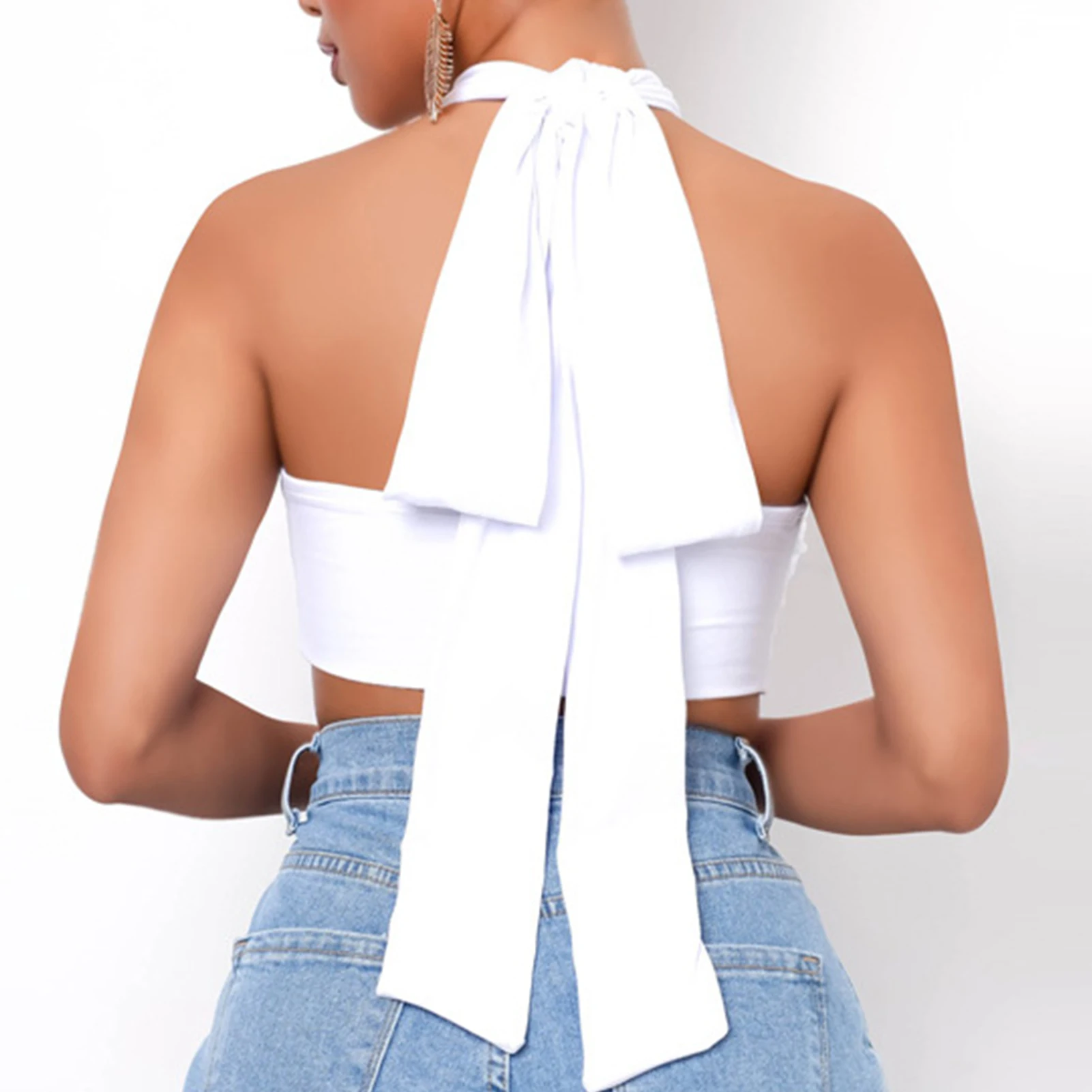 

Halter Sexy Strapless Wrap Crop Tops Women Solid Color Sexy Top Cropped Feminino Underwear Vest Top Streetwear Cross Hollow Vest