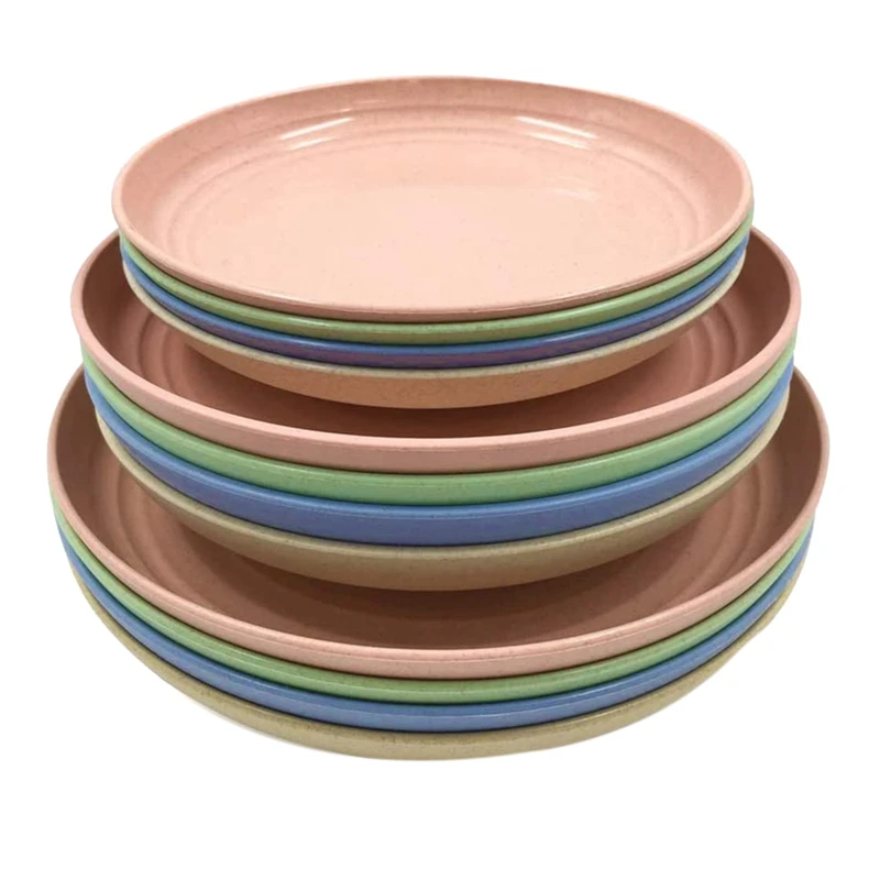 

12 Pack Wheat Straw Plates Set,Dinner Dishes, Dinner Plate, for Salad,Pasta, Steak,Fruit(6.8inch,7.8inch, 8.8inch)