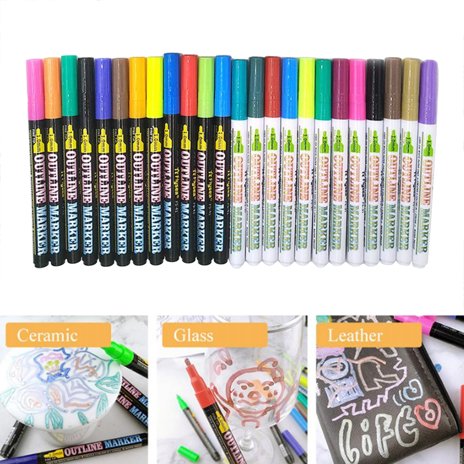 24 Colors Double Line Outline Pen Set Highlighter Marker Doodle Dazzles Pens |