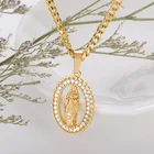 Женское ожерелье с кулоном в виде Богородицы, украшение с кулоном в христианском стиле, изящное золотистое циркониевое колье, подходит для религии