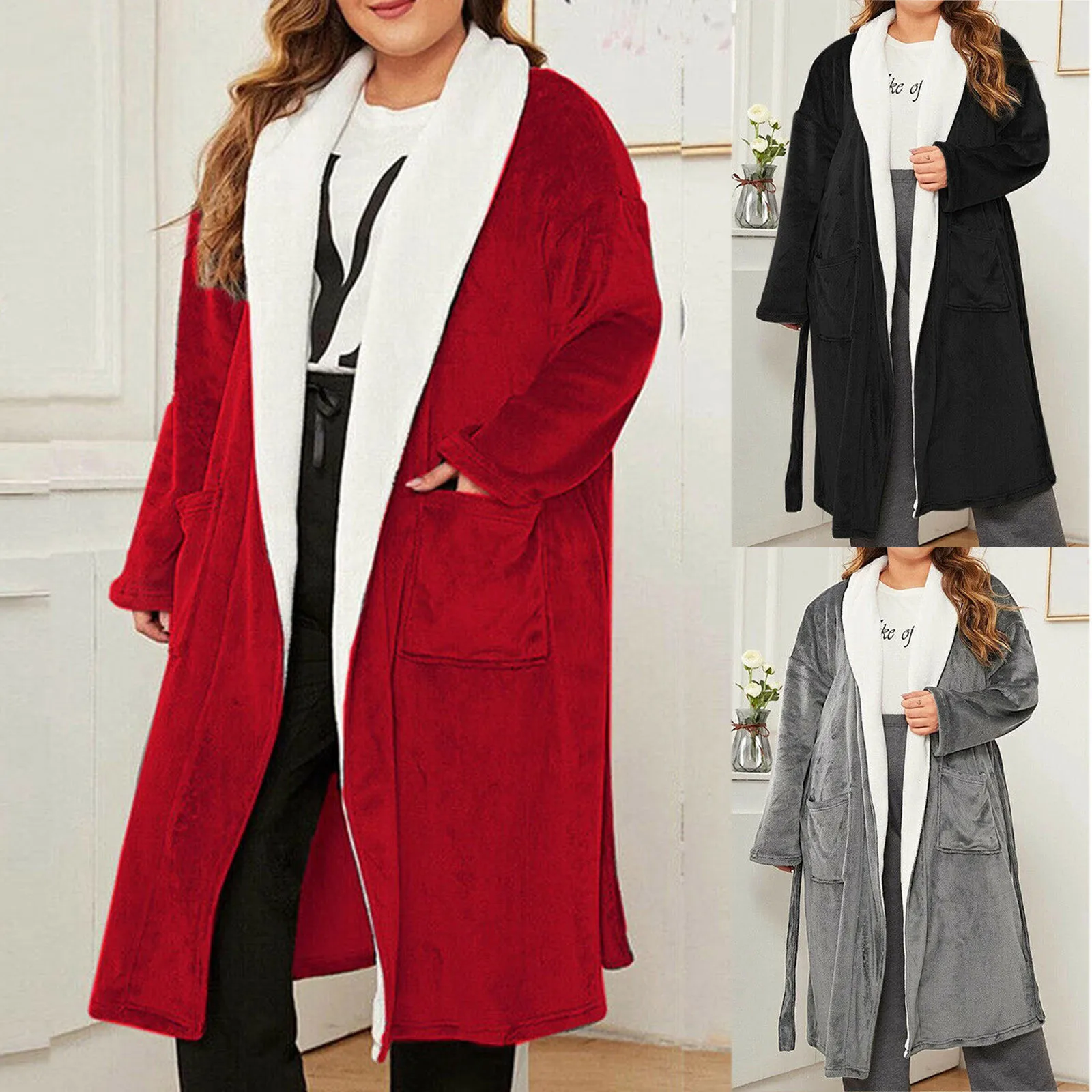 

Women Robes Winter Warm Fleece Nightdress Sleepwear Female Pajamas Home Clothes Dressing Gron Kimono Hotel Bathrobe 2021