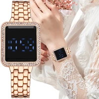 hot square steel band diamond touch screen led electronic watch womens stylish and versatile electronic watch