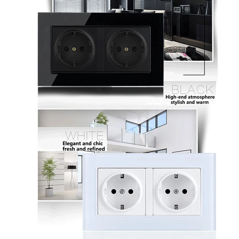 

SUMMAO 16A EU Standard Double Socket Wall Grounded Sockets With USB Charger Port Glass Panel Plug Strip Power Outlet 146*86mm