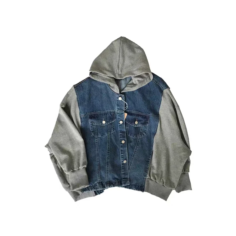 

In 2020, the new tide fake two-piece stitching denim jacket female Korean version loose wild retro Hong Kong style jacket ins