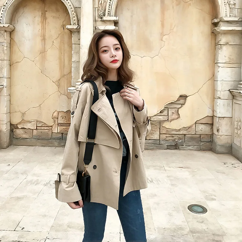Весна и осень новинка хит продаж женское двубортное пальто цвета хаки женская