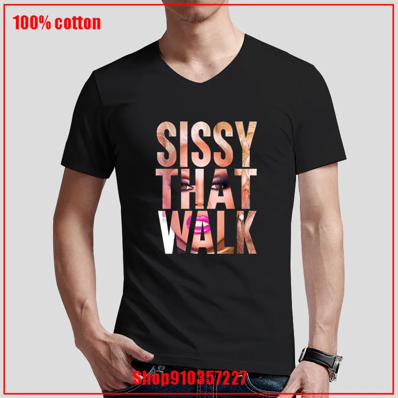 Мужская футболка с v-образным вырезом Sissy That Walk Повседневная хлопковая высокого