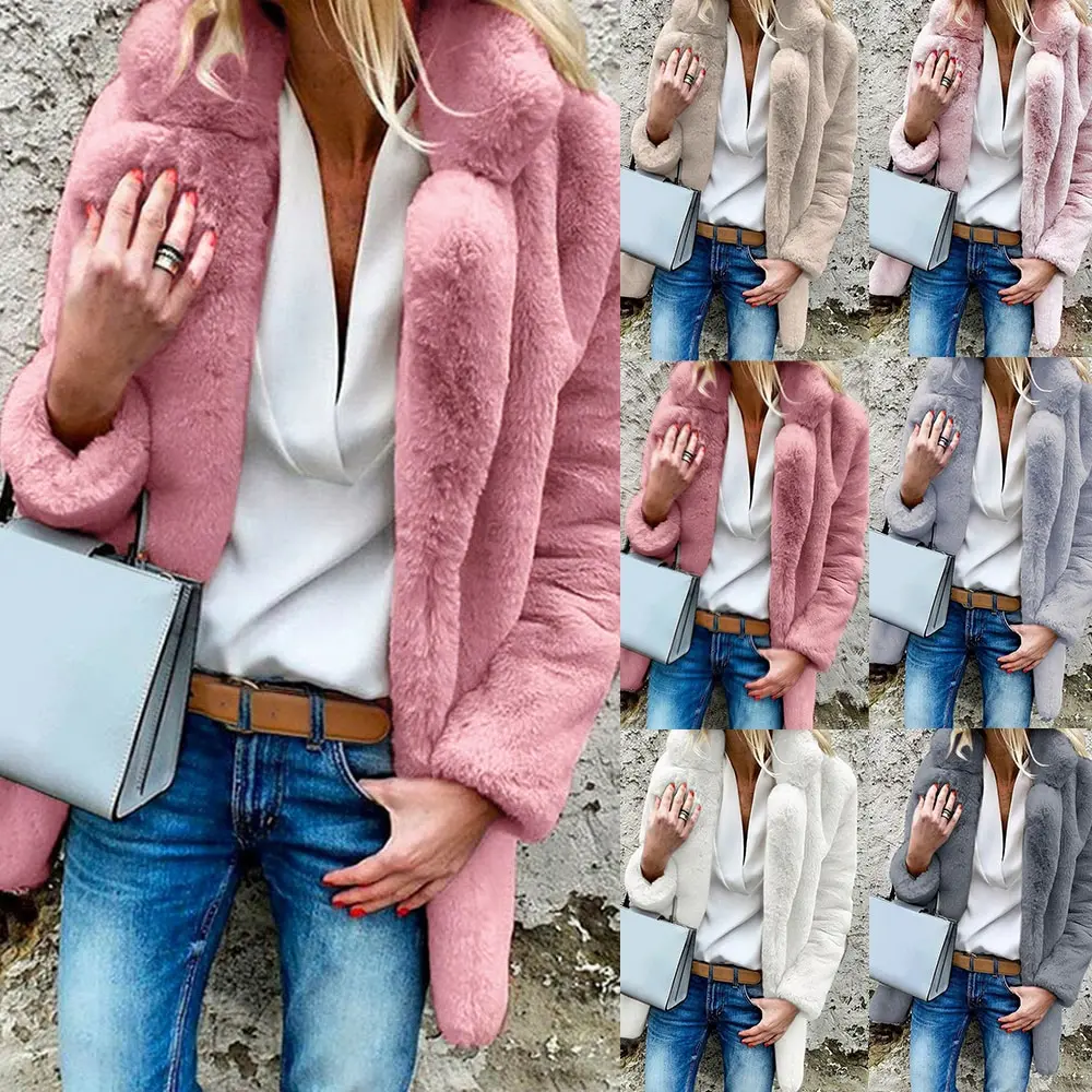 

Ladies Faux Fur Coat Winter Solid Color Fashion Dew Point Down Jacket Women Luxury Long-sleeved Warmth Thick Fluffy Jacket